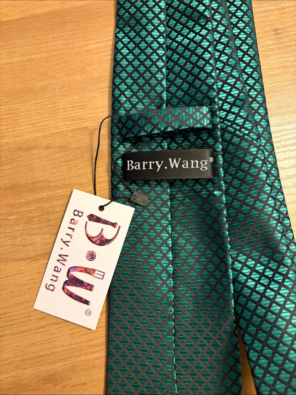 Men's Teal Geometric Silk-Feel Tie